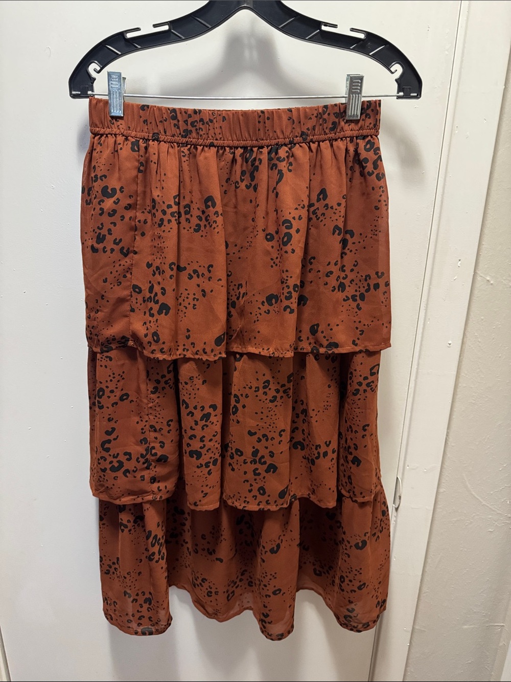 Mud Pie Rust Tiered Animal-Print High-Low Skirt
